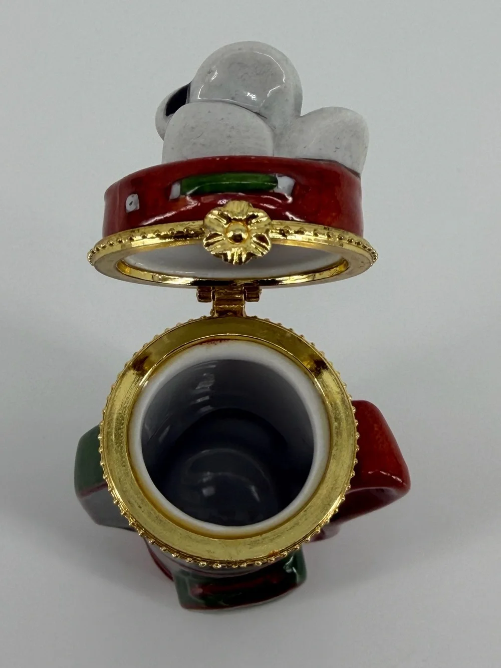 Vintage Golf Bag & Clubs Porcelain Hinged Trinket Box in Green Brown Gold